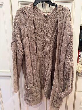 Love Tree Open-Front Cable Cardigan in Taupe